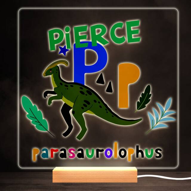 P Dinosaur Alphabet Colourful Square Personalised Gift Led Lamp Night Light - Bedroom - image 1