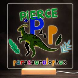 P Dinosaur Alphabet Colourful Square Personalised Gift Led Lamp Night Light - Bedroom - thumbnail 1