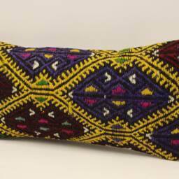 Vintage Turkish Kilim Pillow Cover, 10x20 Wool Lumbar Cushion - thumbnail 3