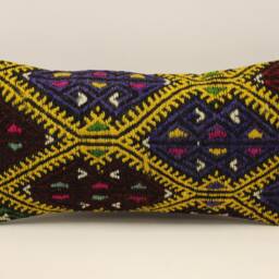 Vintage Turkish Kilim Pillow Cover, 10x20 Wool Lumbar Cushion - thumbnail 2