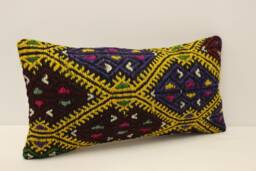 Vintage Turkish Kilim Pillow Cover, 10x20 Wool Lumbar Cushion
