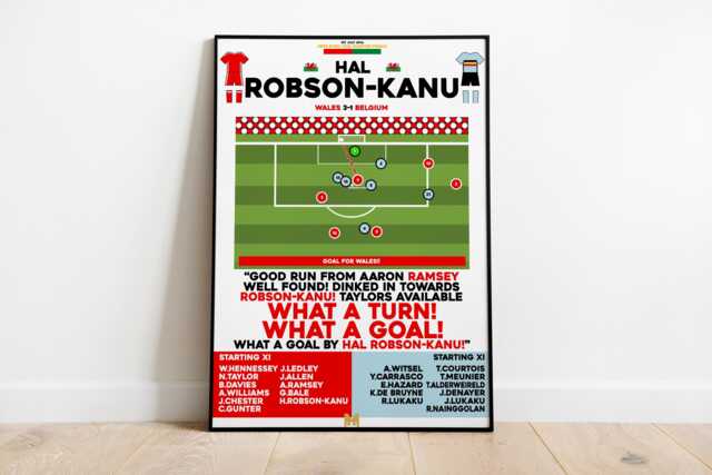 Hal Robson-Kanu V Belgium Print, Wales Poster, Football Wall Art, Posters, National Team, Prints - image 1