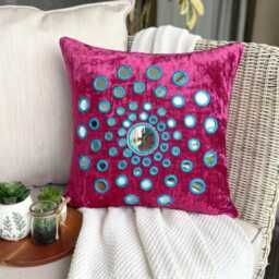 Mirror Embroidered Fuchsia Pink Velvet Circle & Dots, Contemporary Throw Pillow Cover - Of Images - thumbnail 2