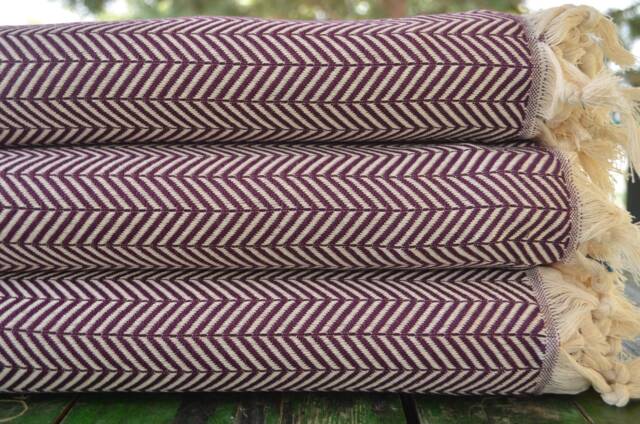 "Purple Blanket, King Size Blanket, Turkish Towel, Bed Rug, 79""x91" - image 1