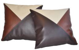 "2 Brown Tan & Cream Tri Style Faux Leather Cushion Covers 16"" 18"" 20" - thumbnail 1