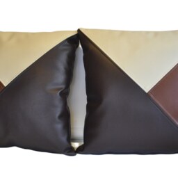 "2 Brown Tan & Cream Tri Style Faux Leather Cushion Covers 16"" 18"" 20" - thumbnail 2