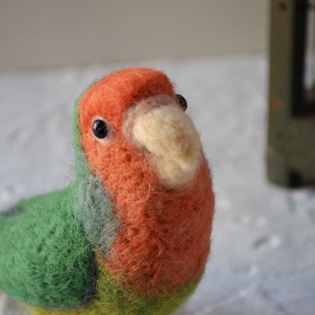 Mr. Peach Faced Lovebird, Needle Felted Bird Art Fiber Sculpture - image 1