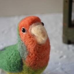 Mr. Peach Faced Lovebird, Needle Felted Bird Art Fiber Sculpture - thumbnail 1