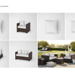 Outdoor Rattan Furniture Cushion & Pillow Mockup Set For Patio Wicker Sofa Chair Chaise - thumbnail 2