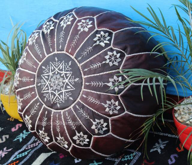 Handmade Moroccan Leather Pouf Ottoman Versatile Floor Cushion - image 1