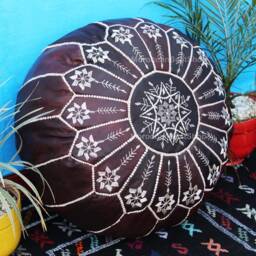 Handmade Moroccan Leather Pouf Ottoman Versatile Floor Cushion - thumbnail 4