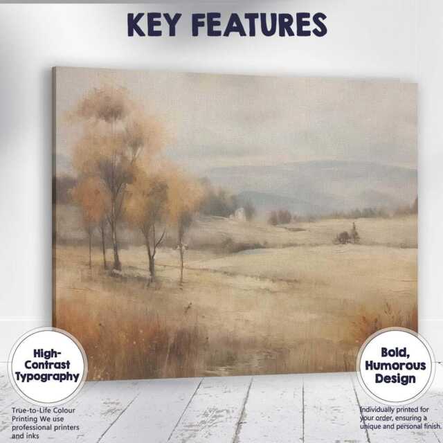 Autumn Trees Rolling Hills Misty Rural Landscape Canvas Wall Art Print Decor Picture Ready To Hang - image 1