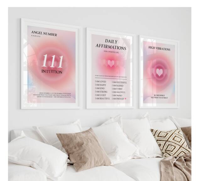 Angel Number Poster, Positive Affirmations Print, Aura Posters Bedroom Wall Art Prints Pictures, Law Of Attraction, Manifestation - image 1