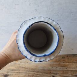 Blue & White Vintage Looking Ceramic Vase Handmade, Handbuilt For Flowers, Housewarming Gift - thumbnail 2