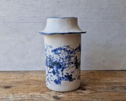 Blue & White Vintage Looking Ceramic Vase Handmade, Handbuilt For Flowers, Housewarming Gift - thumbnail 1