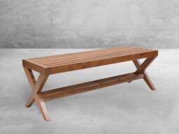 Handmade Pierre Jeanneret Inspired Slatted X-Leg Bench - Outdoor Furniture Range - thumbnail 1