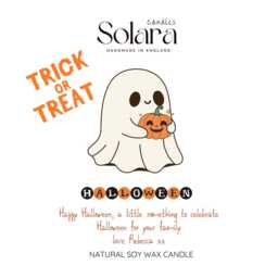 Trick Or Treat Cute Ghost Halloween Gift, Personalised Scented Candle Present For Mum Dada Friends Sister, Pumpkin Season Gift - thumbnail 2