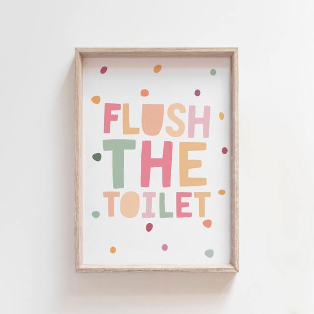 Flush The Toilet Print, Kids Bathroom Prints, Signs, Decor, Girls Nursery Room, Wall Art - image 1