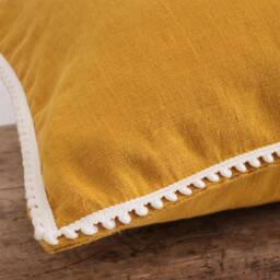 Linen Pillow Cover. Washed Linen Pillowcase With Pom-Poms. French-style Custom Size Pillow For Living Room - thumbnail 3
