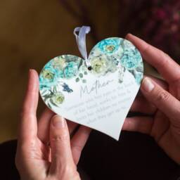 Blue Peony Mother Mini Heart White Acrylic Wall Hanging - Keepsake Mother's Day Token