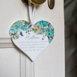 Blue Peony Mother Mini Heart White Acrylic Wall Hanging - Keepsake Mother's Day Token - thumbnail 3
