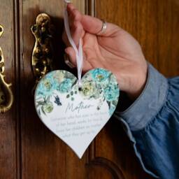 Blue Peony Mother Mini Heart White Acrylic Wall Hanging - Keepsake Mother's Day Token - thumbnail 2