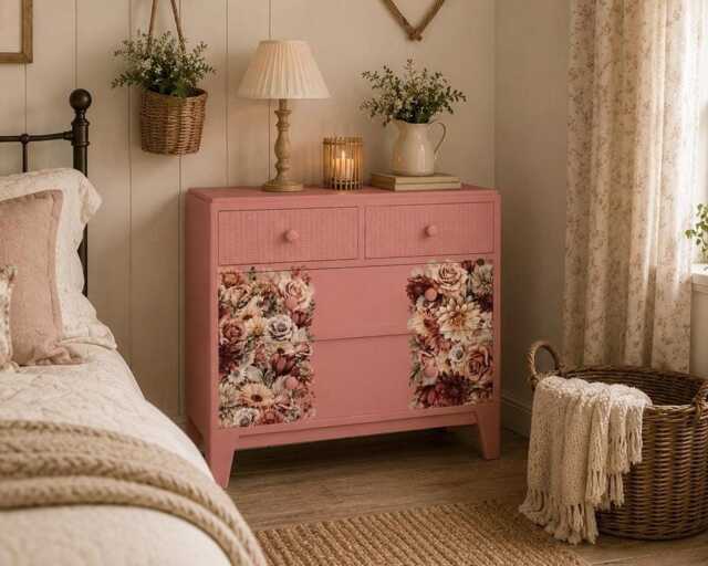 Colourful Pink Retro Chest Of Drawers With Florals - image 1