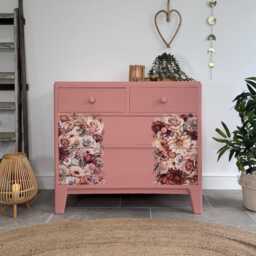 Colourful Pink Retro Chest Of Drawers With Florals - thumbnail 1