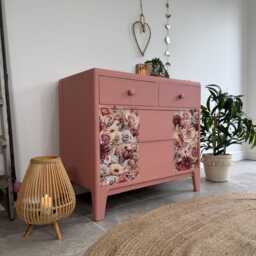Colourful Pink Retro Chest Of Drawers With Florals - thumbnail 3