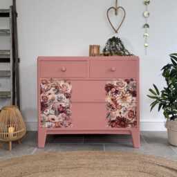 Colourful Pink Retro Chest Of Drawers With Florals - thumbnail 2