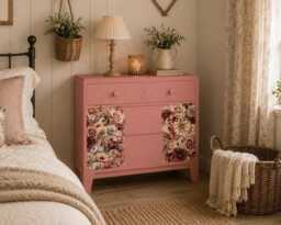 Colourful Pink Retro Chest Of Drawers With Florals