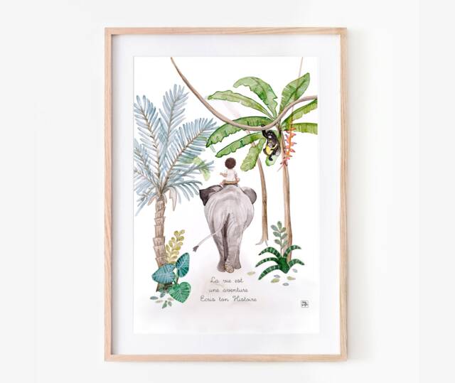 Elephant Child Poster - Baby Customizable Birth Children's Frame Decoration Room Animals Jungle - image 1