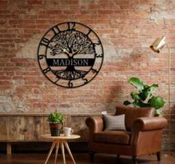 Personalized Name Tree Of Life Silent Metal Large Wall Clock, Custom Family Last Metal Sign Art, Housewarming Wedding Gift - thumbnail 1