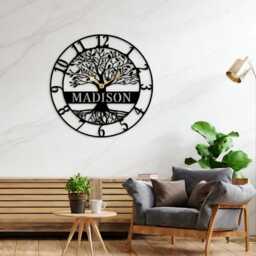 Personalized Name Tree Of Life Silent Metal Large Wall Clock, Custom Family Last Metal Sign Art, Housewarming Wedding Gift - thumbnail 3