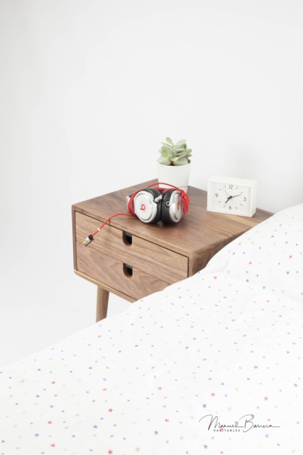 Mid-Century Modern Solid Walnut Nightstand With Double Drawers - image 1