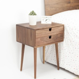 Mid-Century Modern Solid Walnut Nightstand With Double Drawers - thumbnail 2