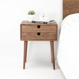 Mid-Century Modern Solid Walnut Nightstand With Double Drawers - thumbnail 3