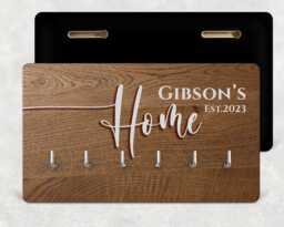 Personalized Family Key Holder - Rustic Engraved Wood Home Decor - thumbnail 1