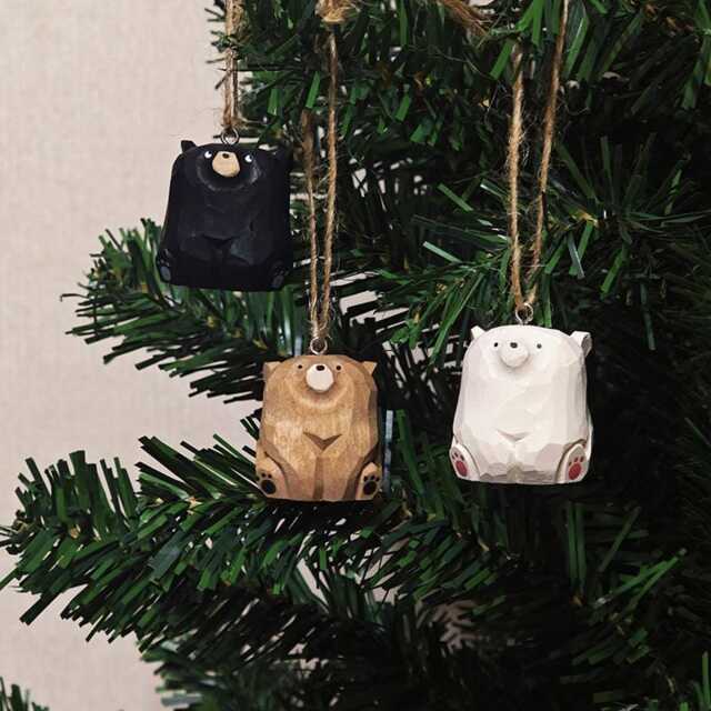 Handmade Wooden Carving Bear Sculpture, Bear Statue, Christmas Tree Ornaments, Christmas Gift, Desk Decor, Bear Lovers Gift, Gift For Kids - image 1