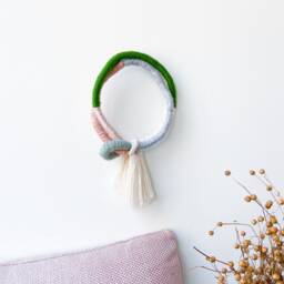 Decorative Wrapped Rope Knot in Pastel Colors, Eco-Friendly Wall Hanging, Small Macrame Knotted Art - thumbnail 4