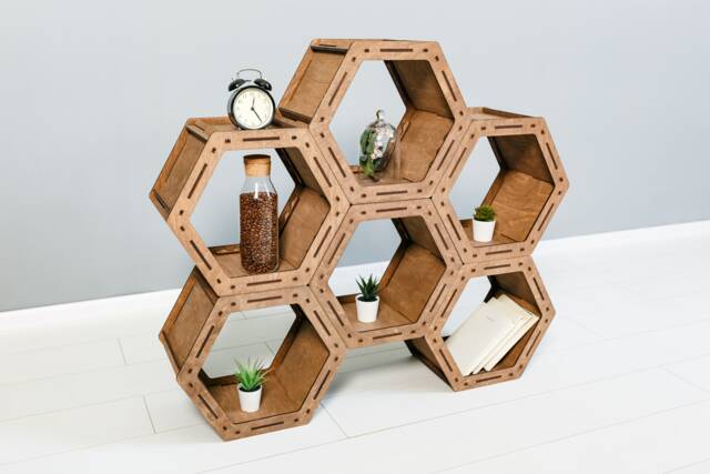 Bookcase, Cabinet Handmade Bookcase, Custom Modular Cases, Honeycomb Storage Unit, Wood Case - image 1