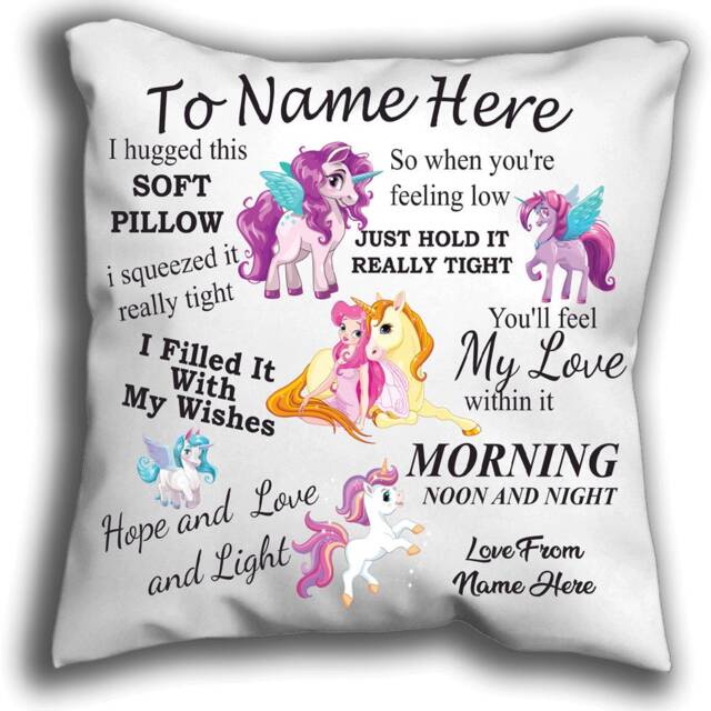 Personalised Unicorn Cushion Daughter/Granddaughter Pillow Personalise Cuddle Gift Card - image 1
