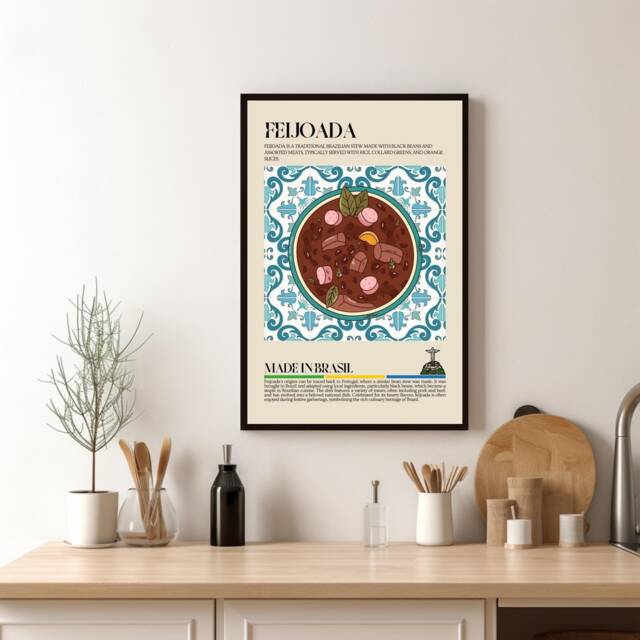 Feijoada Brazil Print, Brazilian Food, Brasil, Kitchen Print, Retro Poster, Wall Art, Restaurant South America, Cafe Decor - image 1