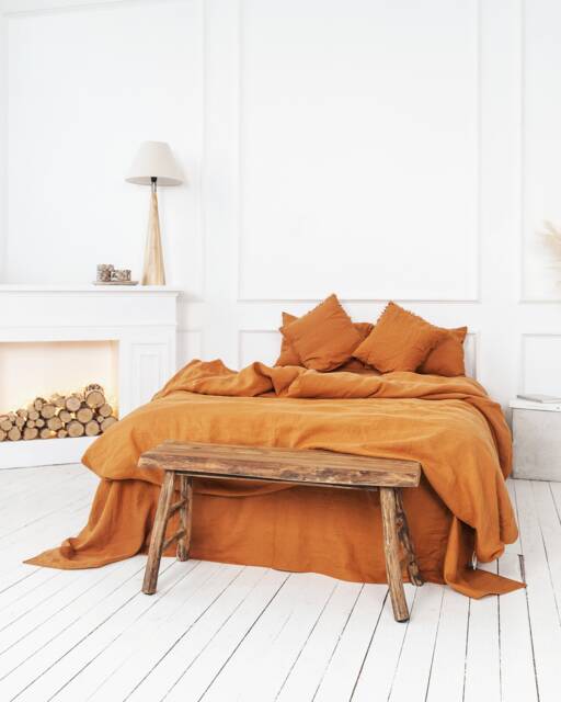 Burnt Orange Linen Duvet Cover, Softened Stonewashed Bedding With Zipper Or Button Closure Wedding Gift - image 1