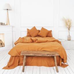 Burnt Orange Linen Duvet Cover, Softened Stonewashed Bedding With Zipper Or Button Closure Wedding Gift - thumbnail 3