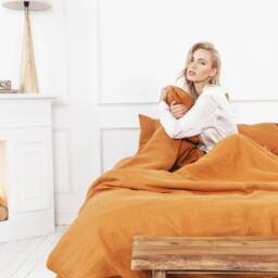 Burnt Orange Linen Duvet Cover, Softened Stonewashed Bedding With Zipper Or Button Closure Wedding Gift - thumbnail 2