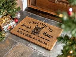 Welcome To Our Home Doormat - Featuring Your Pet's Name & Silhouette - thumbnail 1