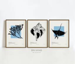 Sea Set Of 3 Prints, Botanical Ocean Collection, Beach Wall Art, Marine Gallery Minimalist Blue Home Decor, Digital Canvas, Gift Idea - thumbnail 1