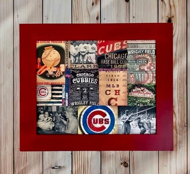 Chicago Cubs Wood Sign Baseball Collage Art - 16x20 - image 1