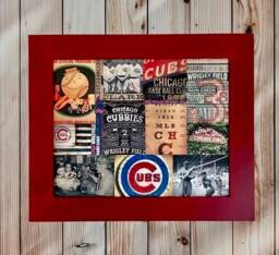Chicago Cubs Wood Sign Baseball Collage Art - 16x20 - thumbnail 1